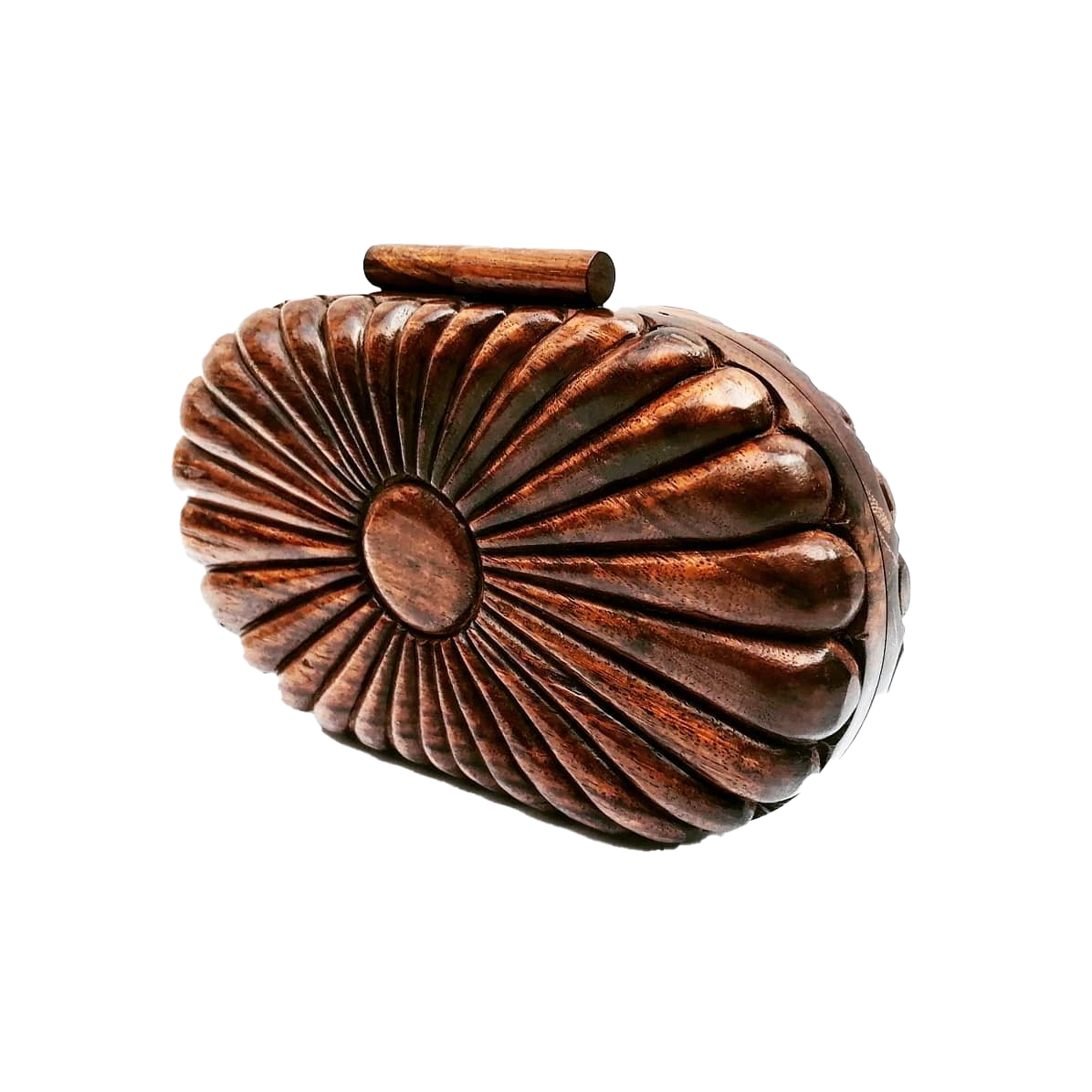 Brown handcrafted Carved Wooden Clutch