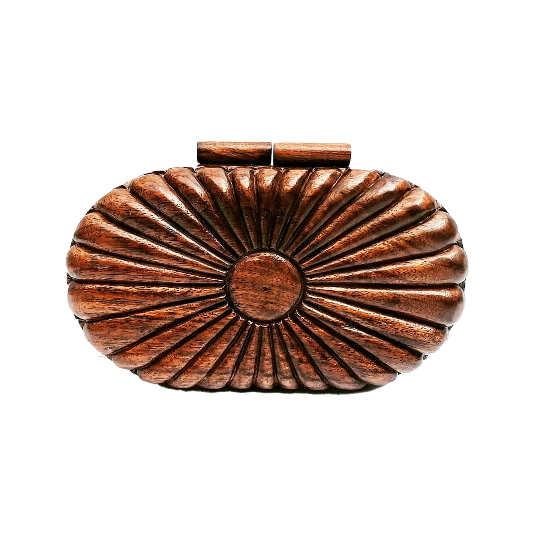 Brown handcrafted Carved Wooden Clutch