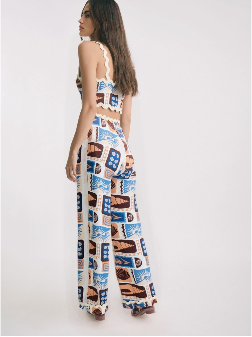 Santorini Waves Co-Ord Set – Printed Crop Top & Wide-Leg Pants