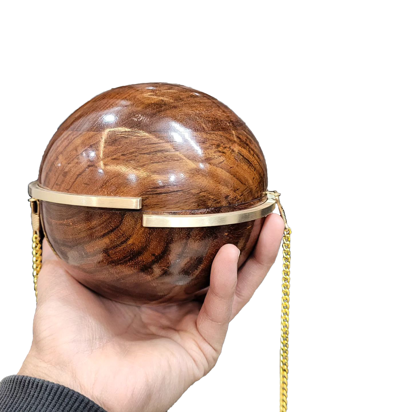 Buy Wooden Clutch bag with Gold Chain Strap