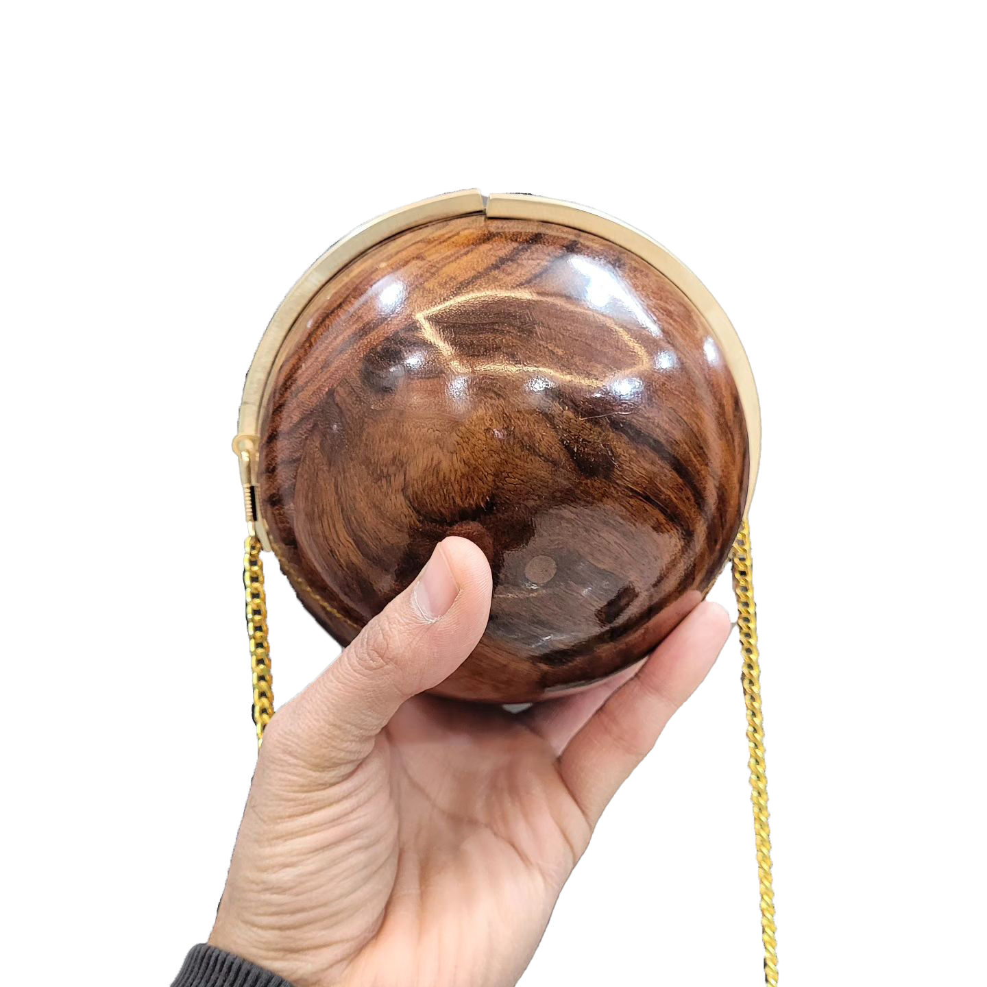 Buy Wooden Clutch bag with Gold Chain Strap