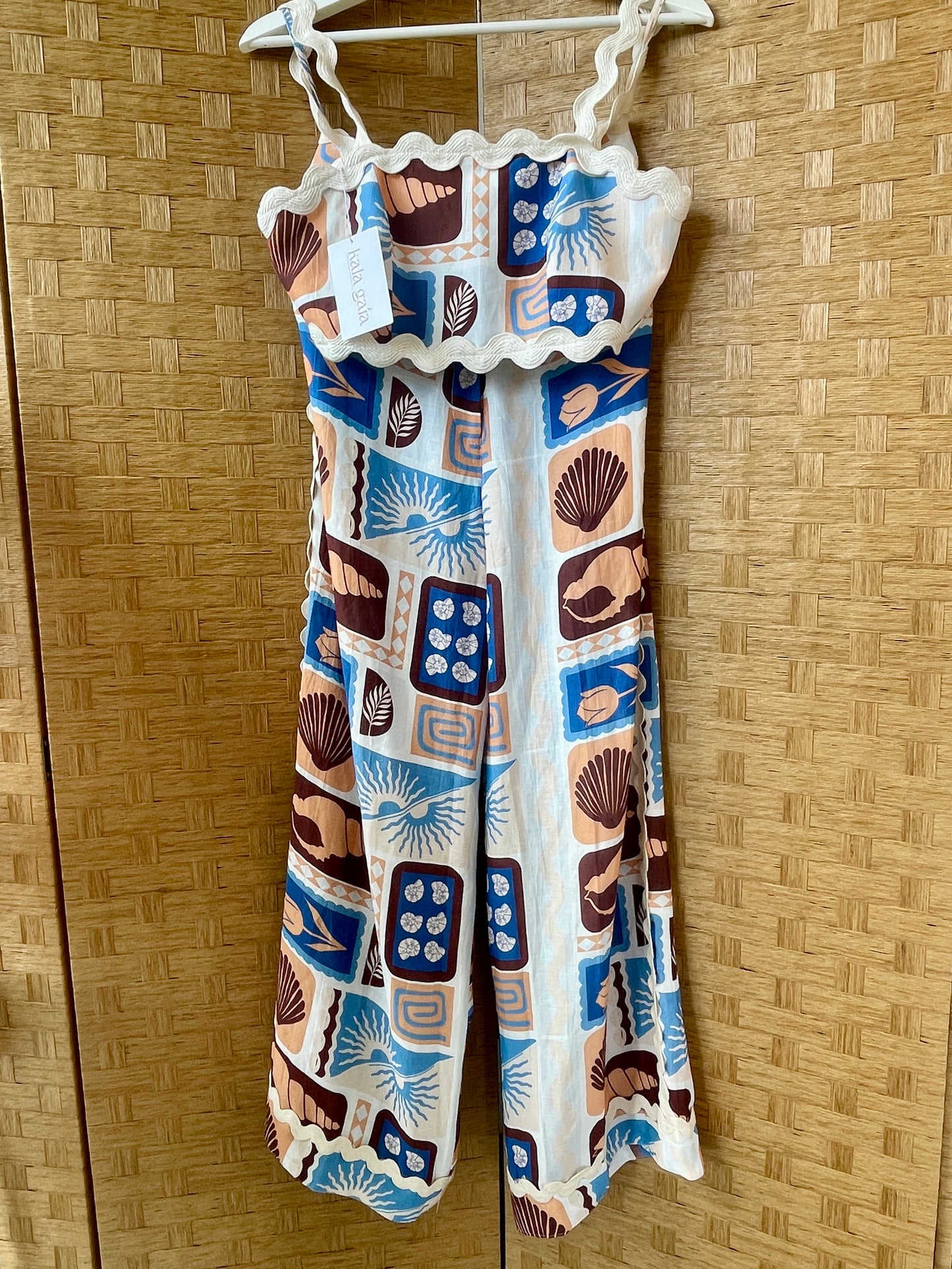 Santorini Waves Co-Ord Set – Printed Crop Top & Wide-Leg Pants
