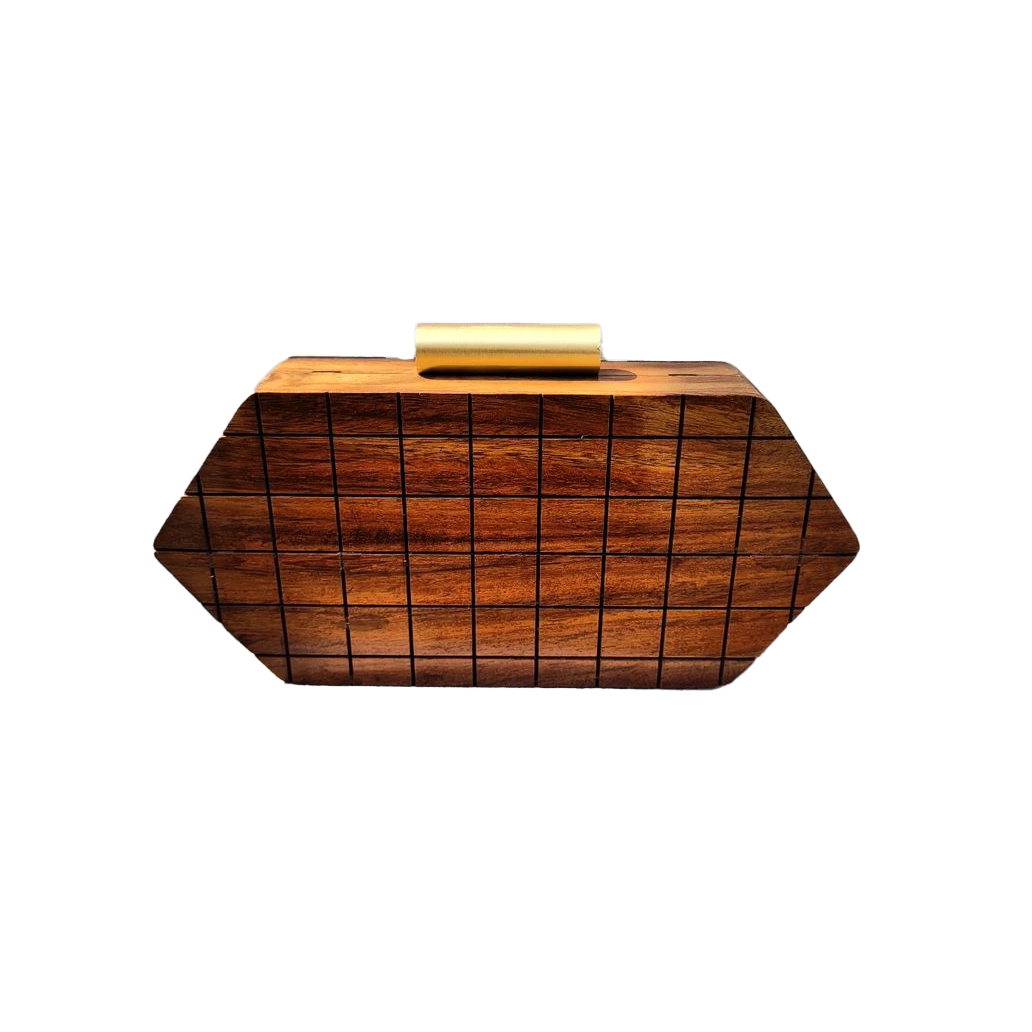 Wooden purse Vintage Acacia wood Hand clutch bag