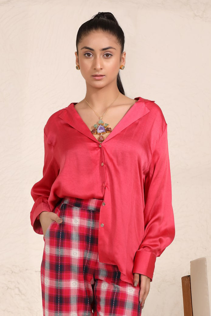 Button-embellished Silk Shirt