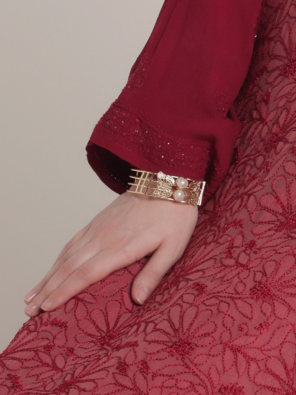 Butterfly Brass Pearl Adjustable Bracelet