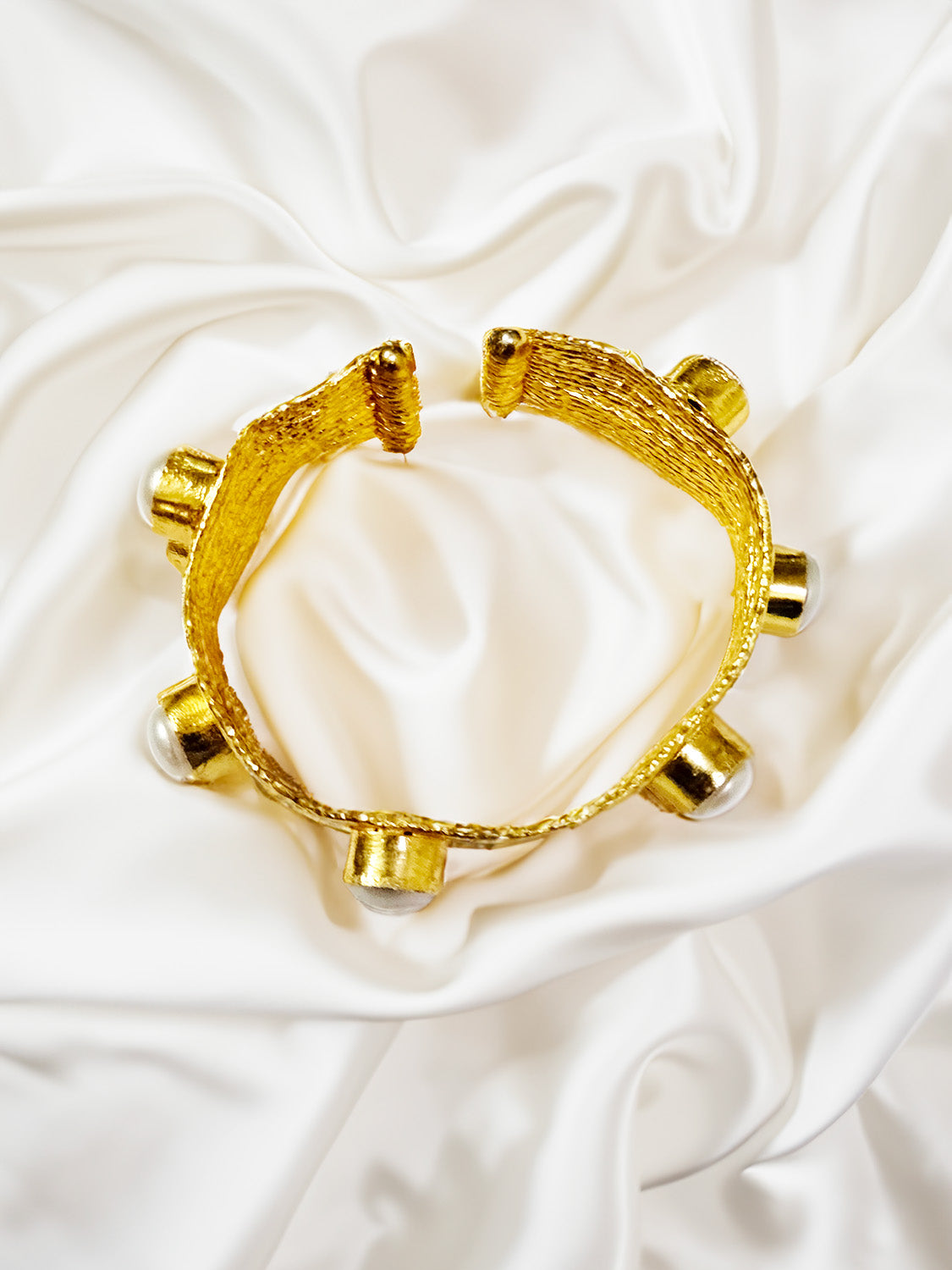 Golden Pearl Stud Brass Bracelet