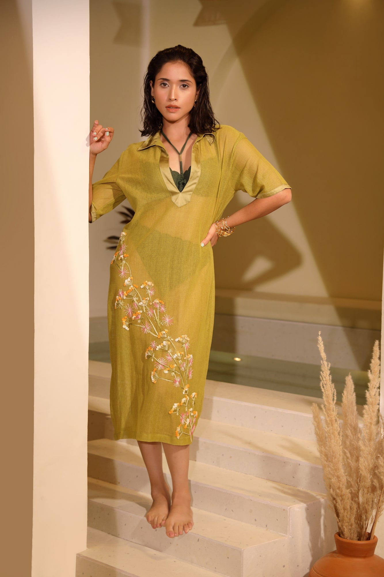 Buy Embroidery Flora Mesh Dress Women