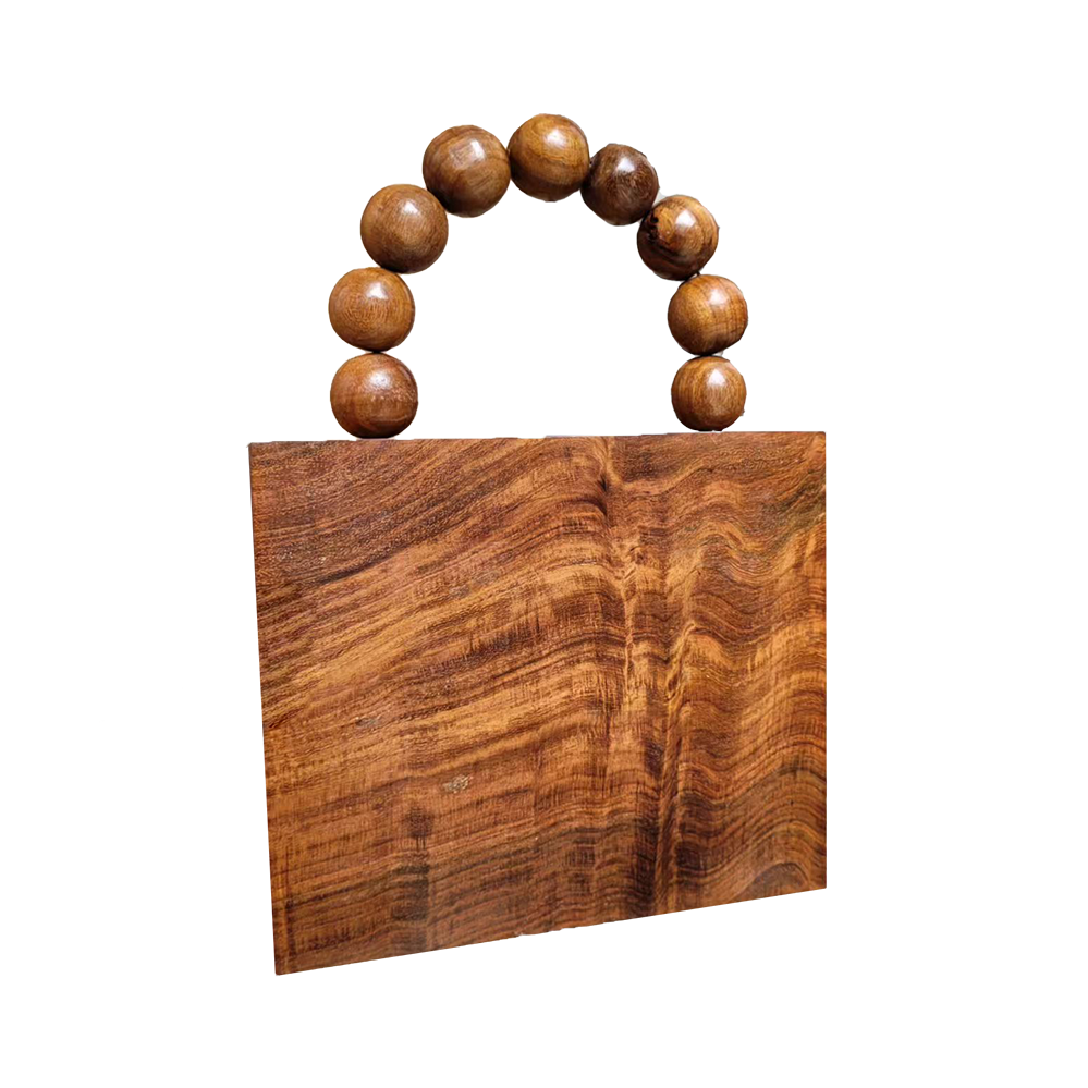 Handmade wooden bag with wooden beads