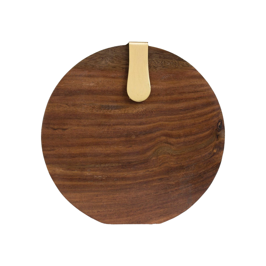 Brown Handmade Wooden Vegan Round Clutch Bag