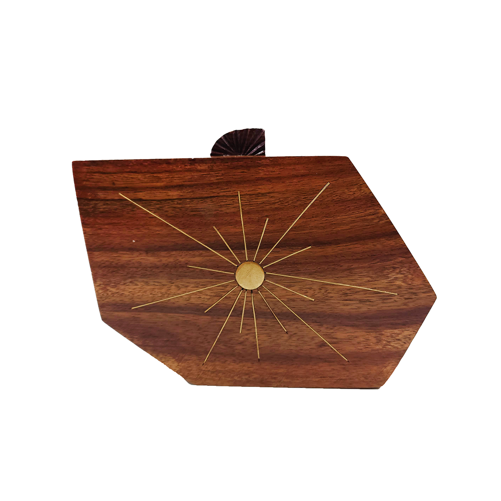 Sun rise Brass wire inlaid Brown wood purse