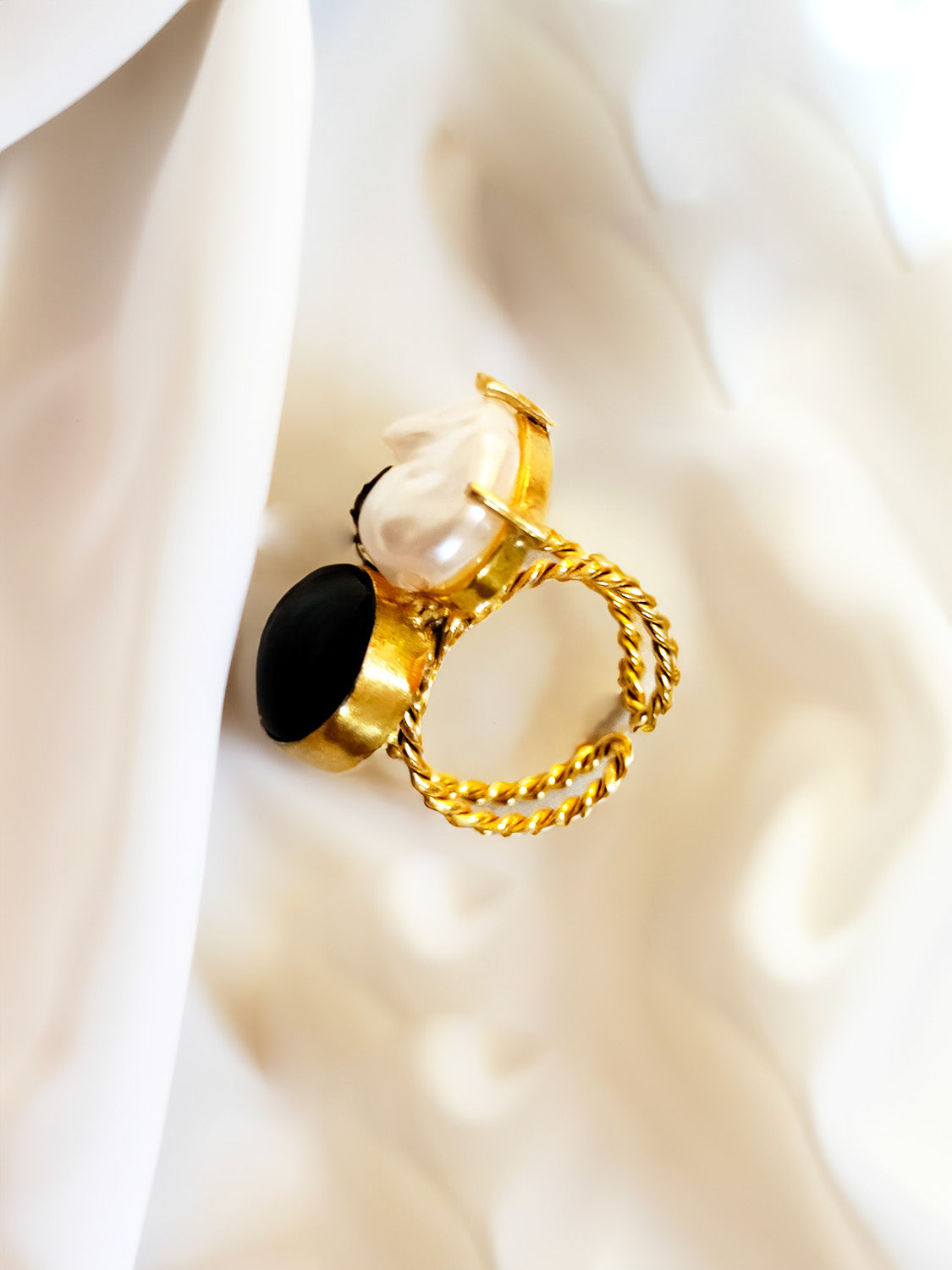 Black Gemstone Gold Plated Ring