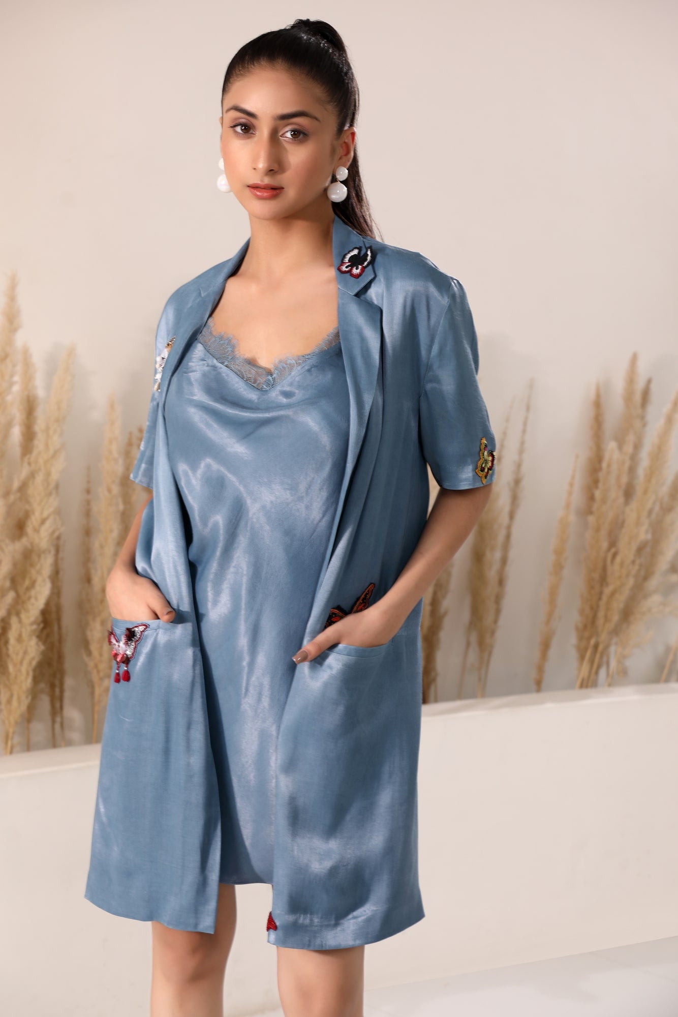 Lace-trimmed slip dress