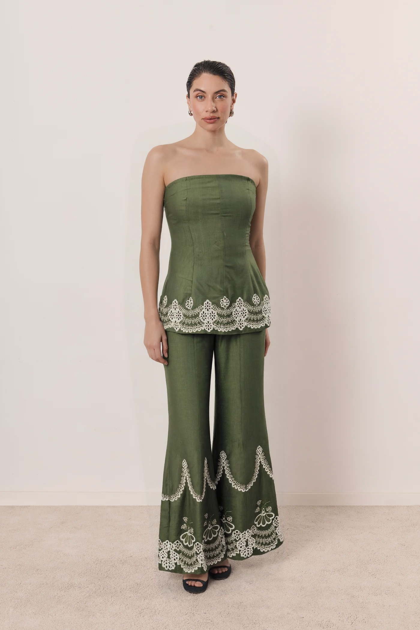 Embroidered Strapless Co-Ord Set