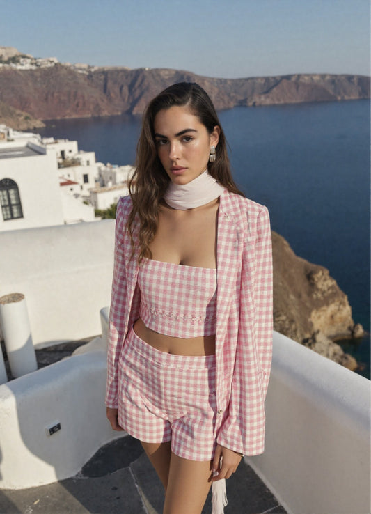 Pink Gingham Linen Blazer dress