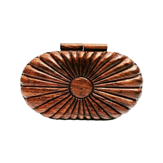 Brown handcrafted Carved Wooden Clutch