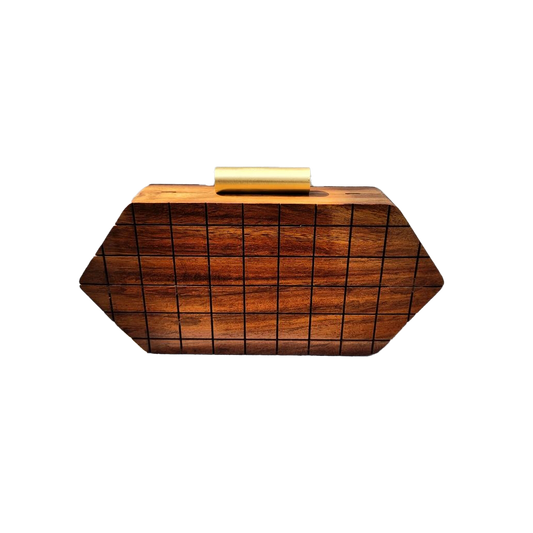 Wooden purse Vintage Acacia wood Hand clutch bag