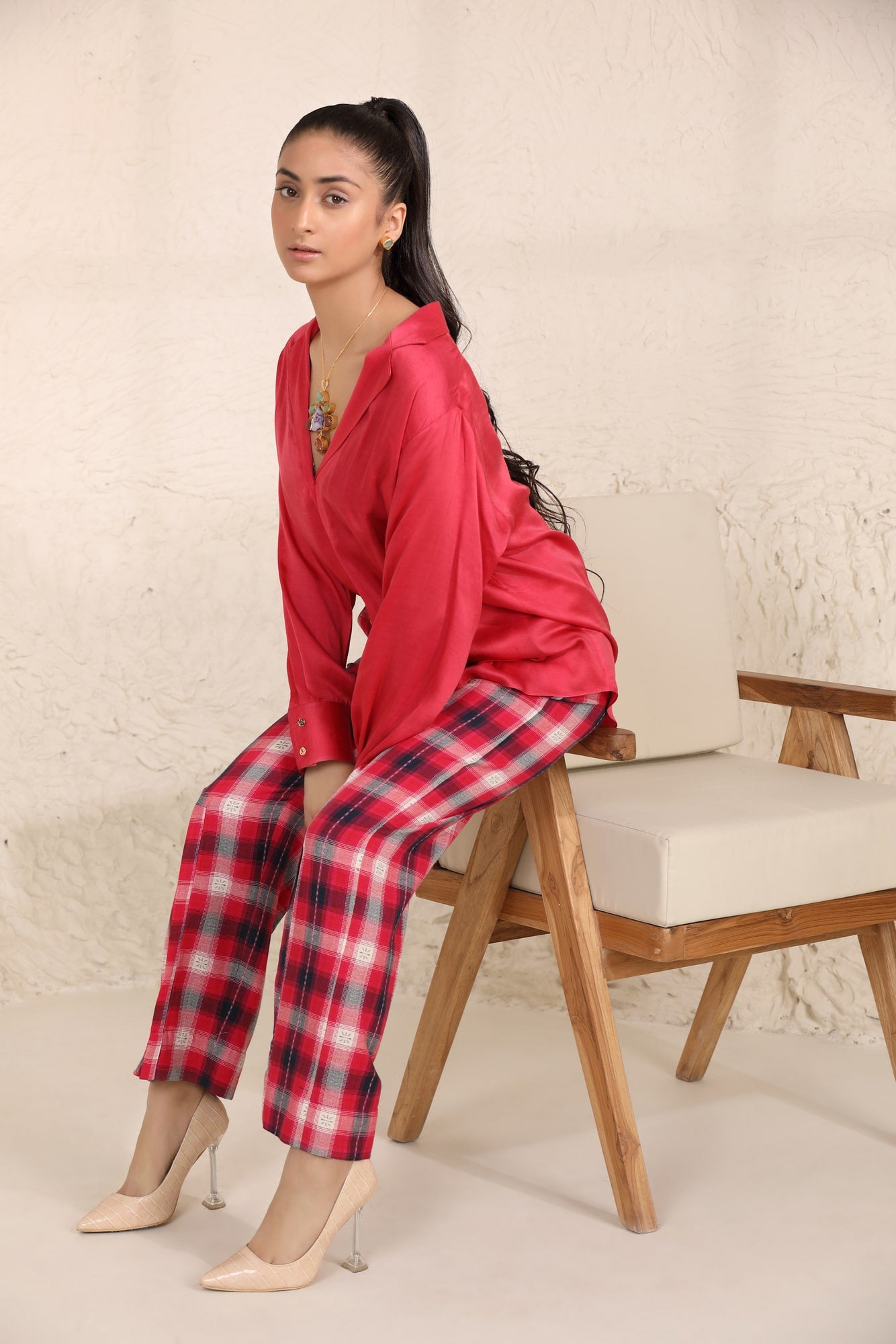 Buy Front Slit Plaid Pants