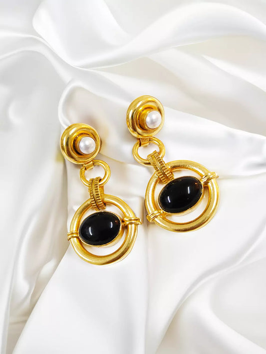 Black Pegasus And Pearl Drop Earrings