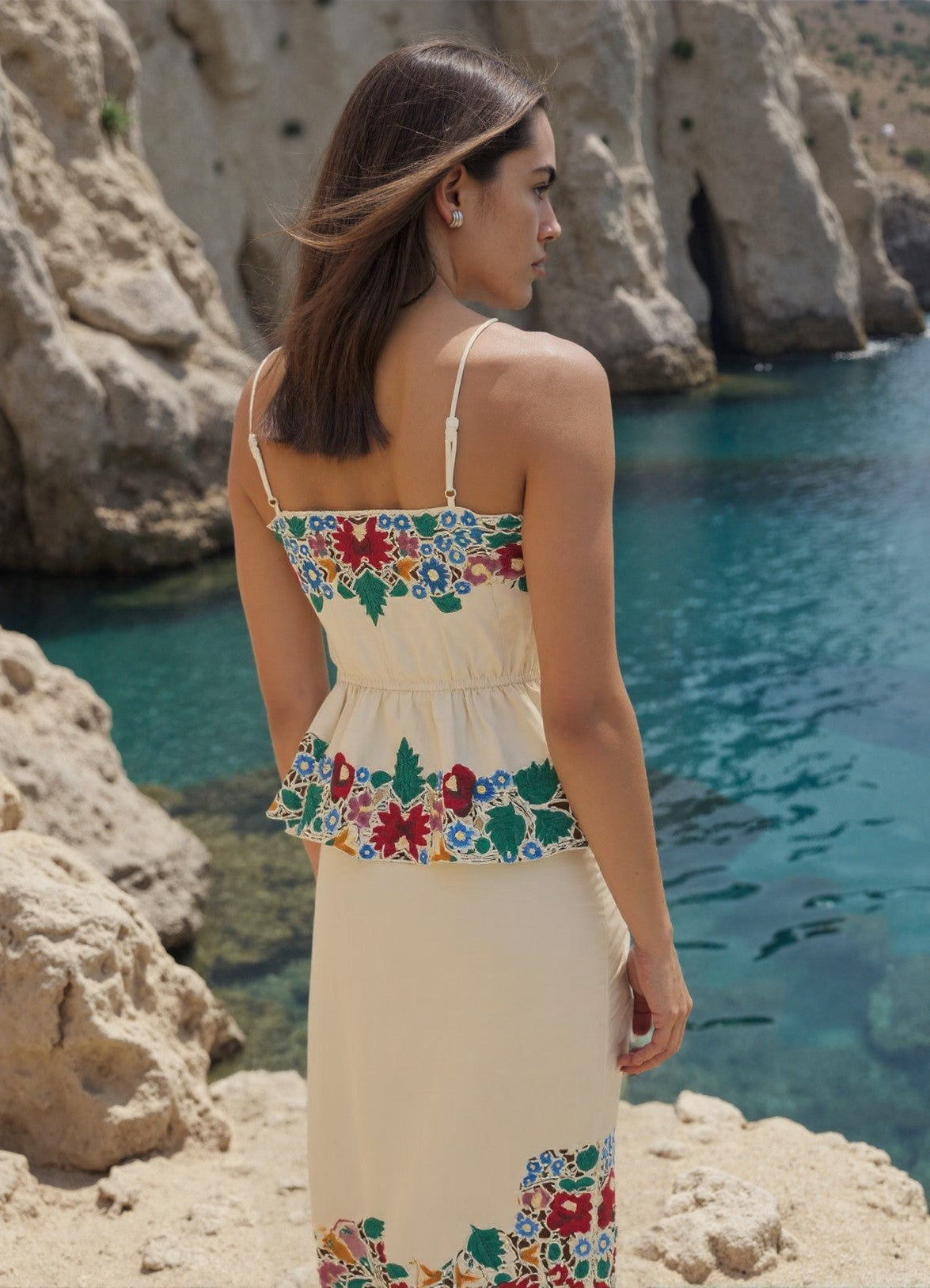 sustainable artisan silk dress with floral embroidery, Toronto designer