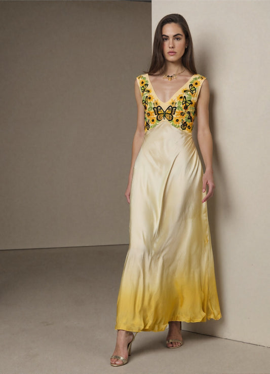 This luxury, handmade maxi silk dress by Kalagaia is crafted by heritage artisans in Toronto, using ethically sourced silk and sustainable methods