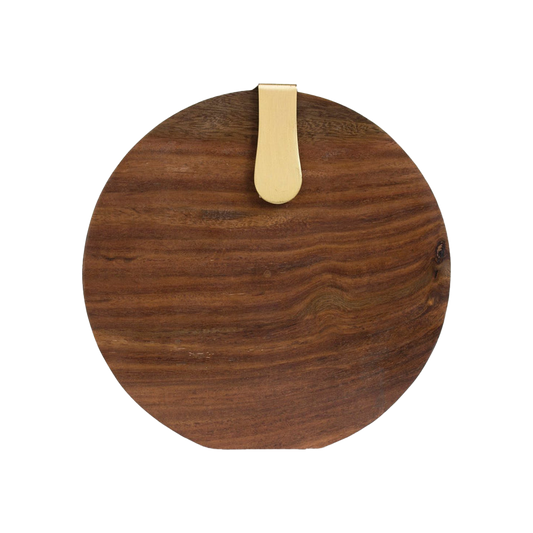 Brown Handmade Wooden Vegan Round Clutch Bag